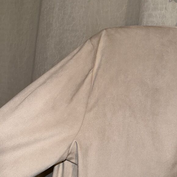 Anne Klein L Cream Micro Suede Open Front Light Professional Peplum Jacket - Picture 6 of 12